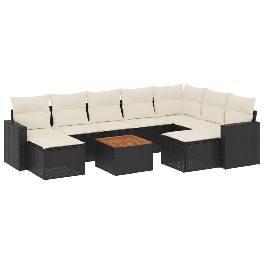 Set canapele de grădină cu perne, 10 piese, negru, poliratan GartenMobel Dekor
