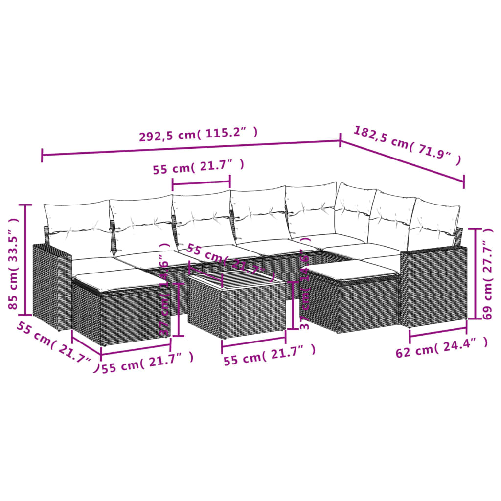 Set canapele de grădină cu perne, 10 piese, negru, poliratan GartenMobel Dekor