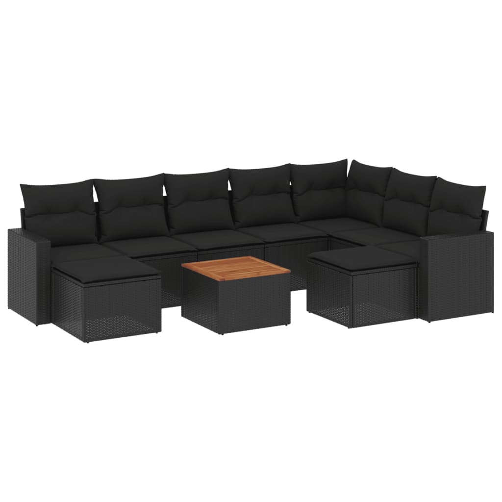 Set canapele de grădină cu perne, 10 piese, negru, poliratan GartenMobel Dekor