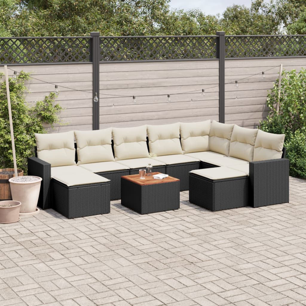 Set canapele de grădină cu perne, 10 piese, negru, poliratan GartenMobel Dekor