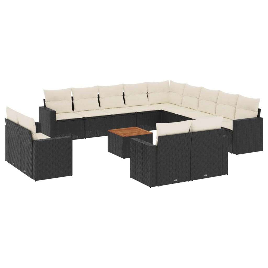 Set mobilier de grădină cu perne, 14 piese, negru, poliratan GartenMobel Dekor