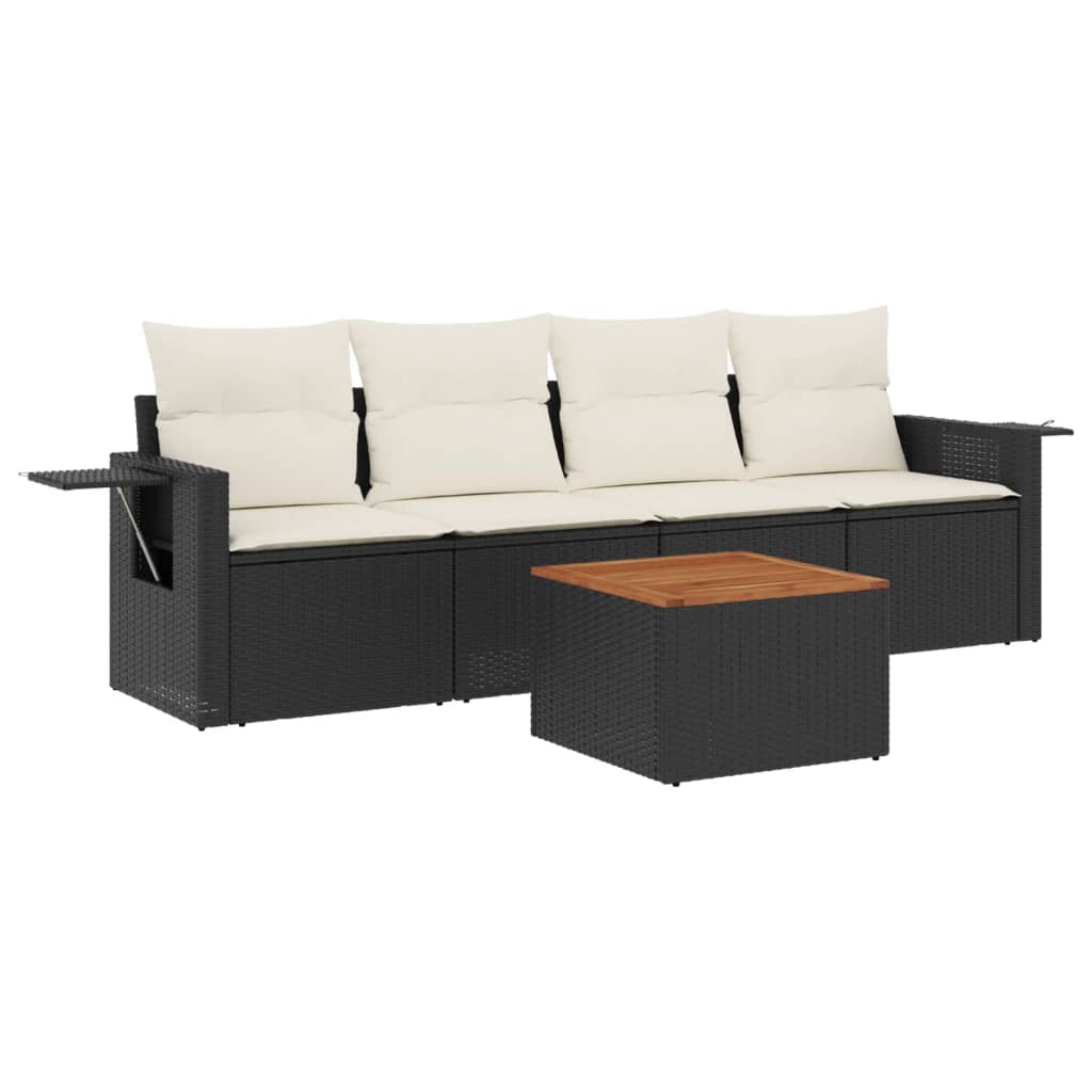 Set mobilier de grădină cu perne, 5 piese, negru, poliratan GartenMobel Dekor