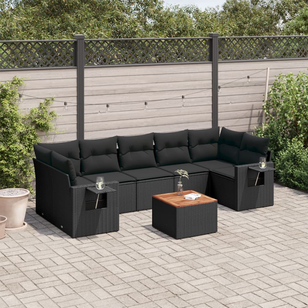 Set mobilier de grădină cu perne, 8 piese, negru, poliratan GartenMobel Dekor