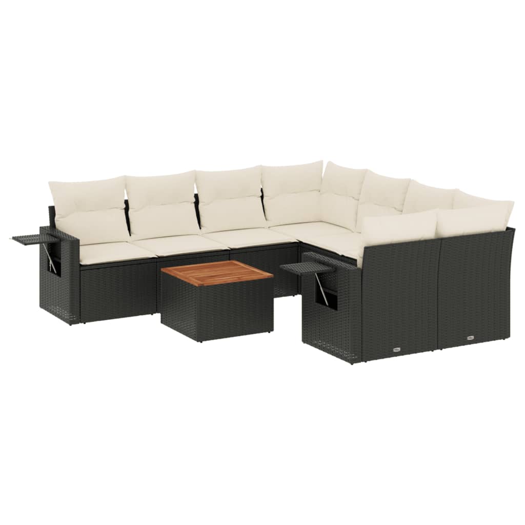 Set mobilier de grădină cu perne, 9 piese, negru, poliratan GartenMobel Dekor
