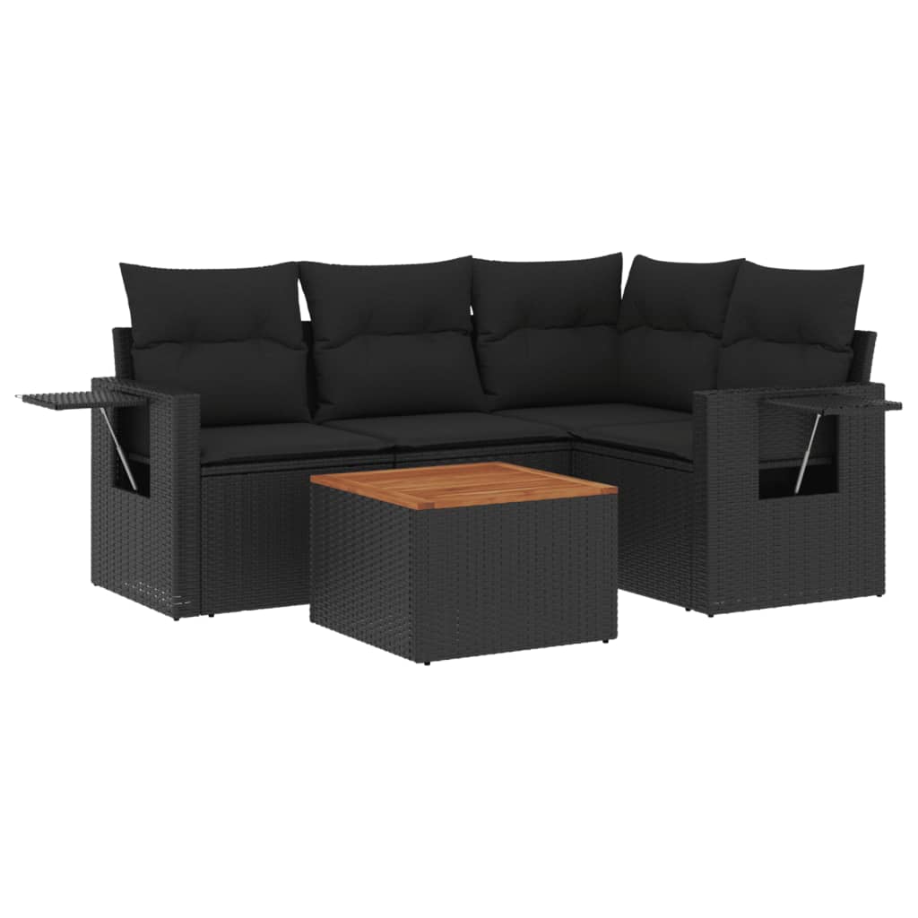 Set mobilier de grădină cu perne, 5 piese, negru, poliratan GartenMobel Dekor