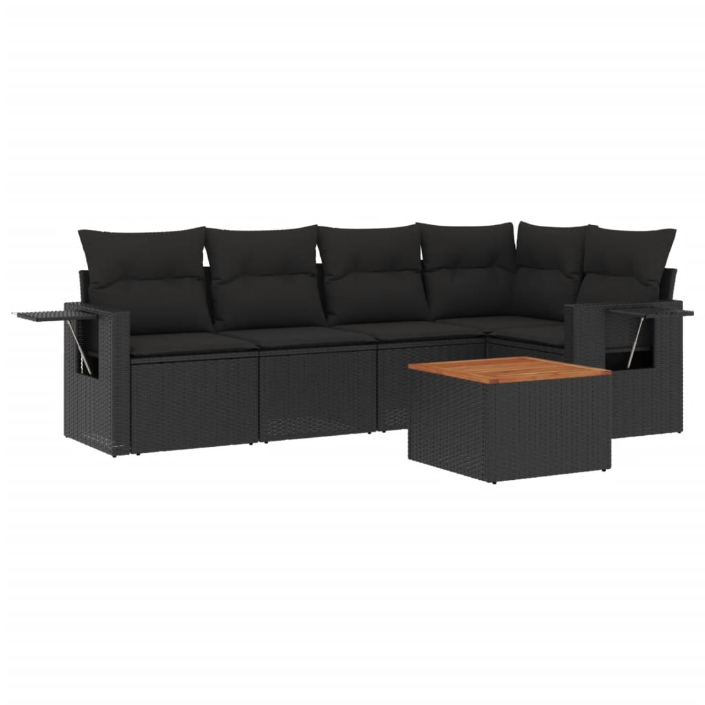 Set mobilier de grădină cu perne, 6 piese, negru, poliratan GartenMobel Dekor