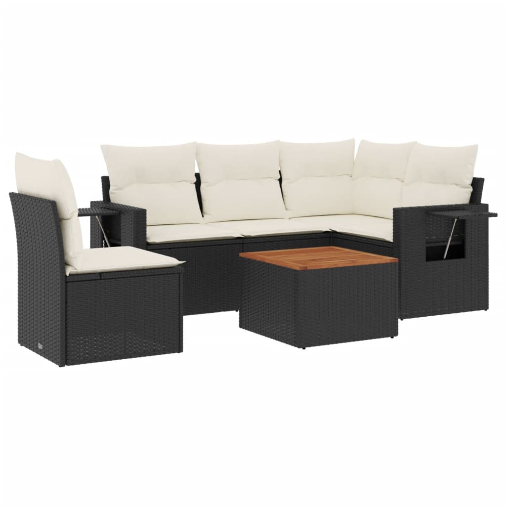 Set mobilier de grădină cu perne, 6 piese, negru, poliratan GartenMobel Dekor