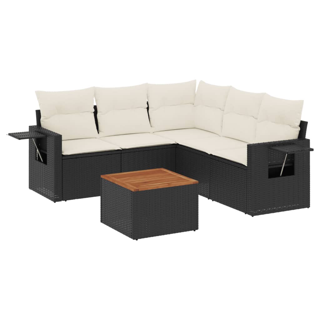 Set mobilier de grădină cu perne, 6 piese, negru, poliratan GartenMobel Dekor