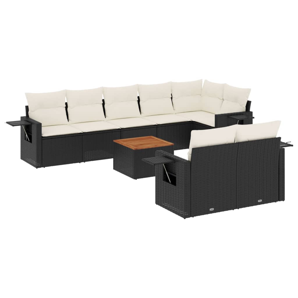 Set mobilier de grădină cu perne, 9 piese, negru, poliratan GartenMobel Dekor