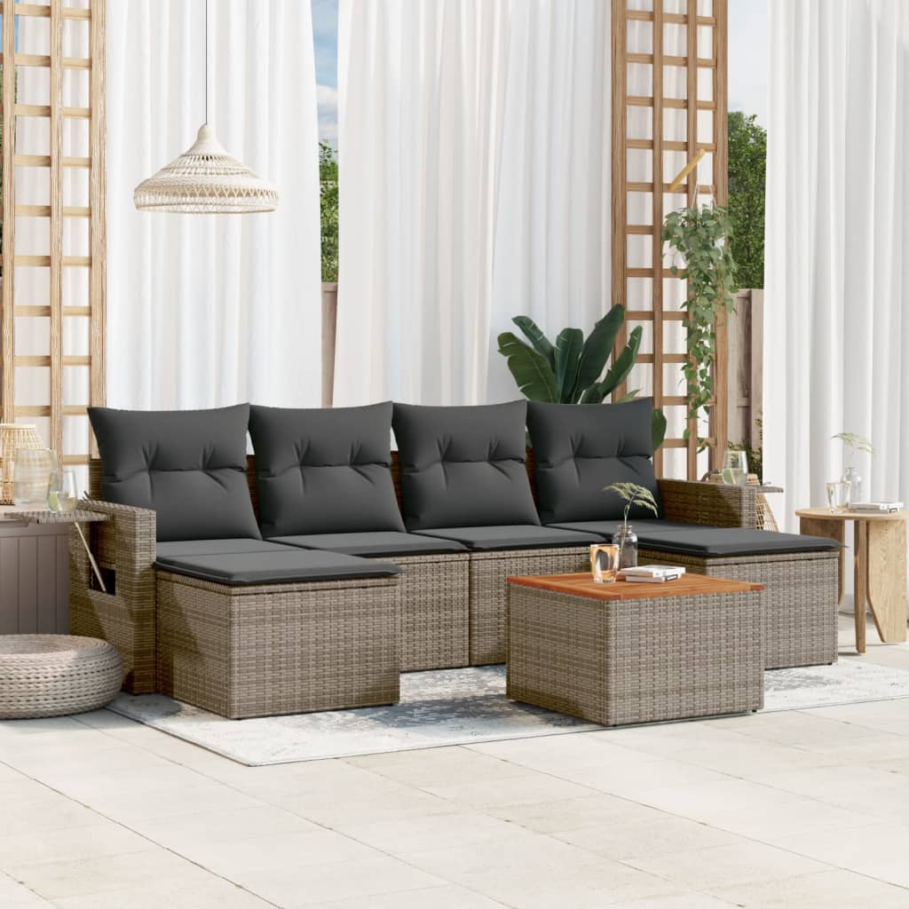 Set canapele de grădină, 7 piese, cu perne, gri, poliratan GartenMobel Dekor