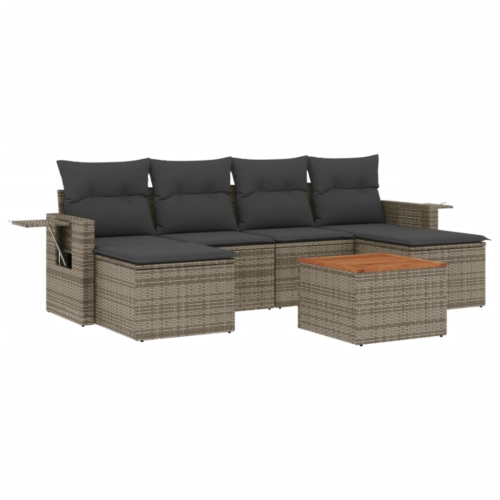 Set canapele de grădină, 7 piese, cu perne, gri, poliratan GartenMobel Dekor