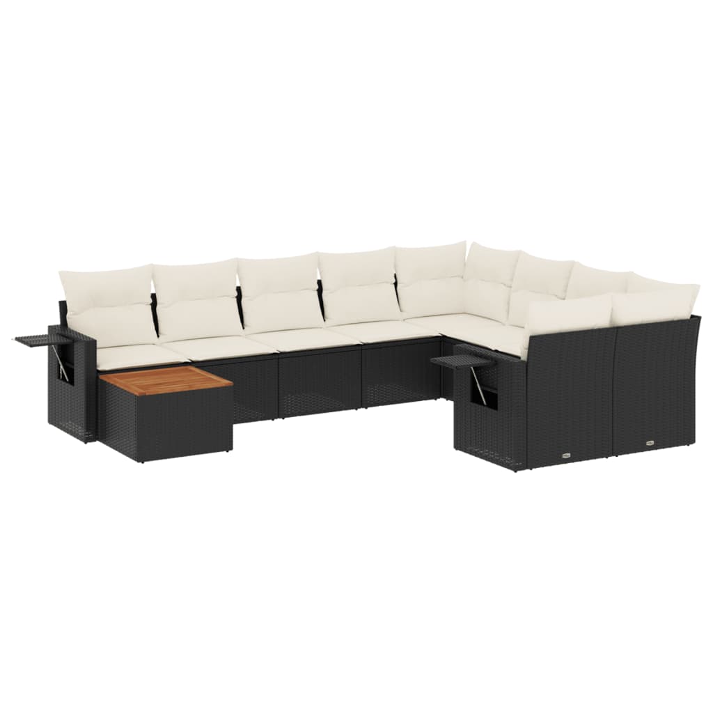 Set canapele de grădină cu perne, 10 piese, negru, poliratan GartenMobel Dekor