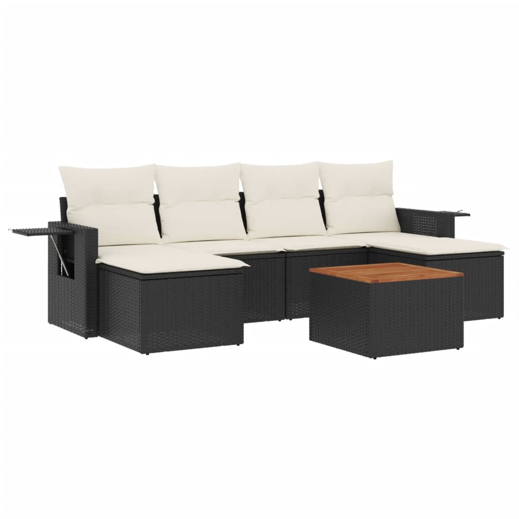 Set canapele de grădină cu perne, 7 piese, negru, poliratan GartenMobel Dekor