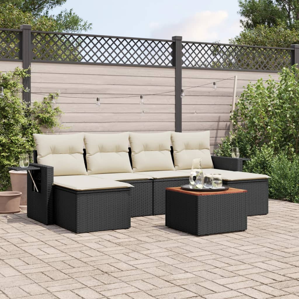 Set canapele de grădină cu perne, 7 piese, negru, poliratan GartenMobel Dekor