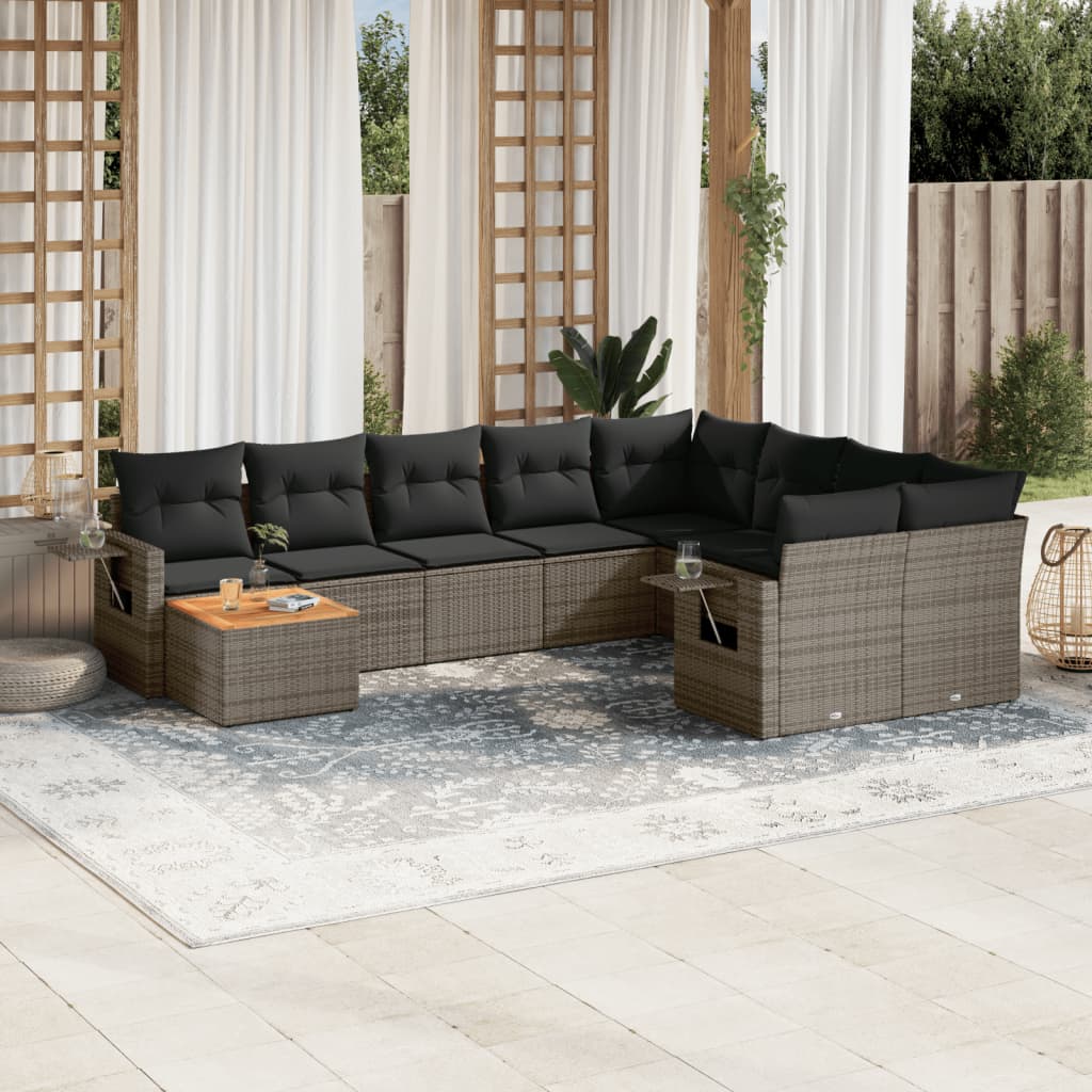 Set mobilier de grădină cu perne, 10 piese, gri, poliratan GartenMobel Dekor