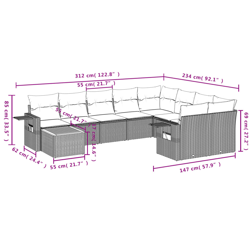 Set mobilier de grădină cu perne, 10 piese, gri, poliratan GartenMobel Dekor
