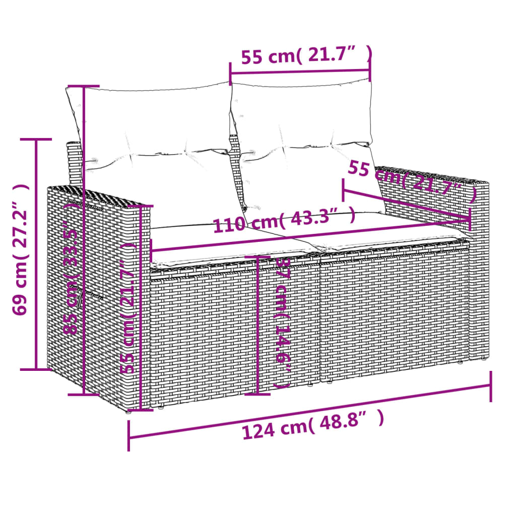 Set mobilier de grădină cu perne, 10 piese, gri, poliratan GartenMobel Dekor
