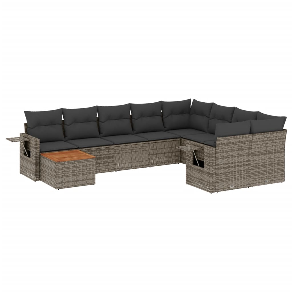 Set mobilier de grădină cu perne, 10 piese, gri, poliratan GartenMobel Dekor