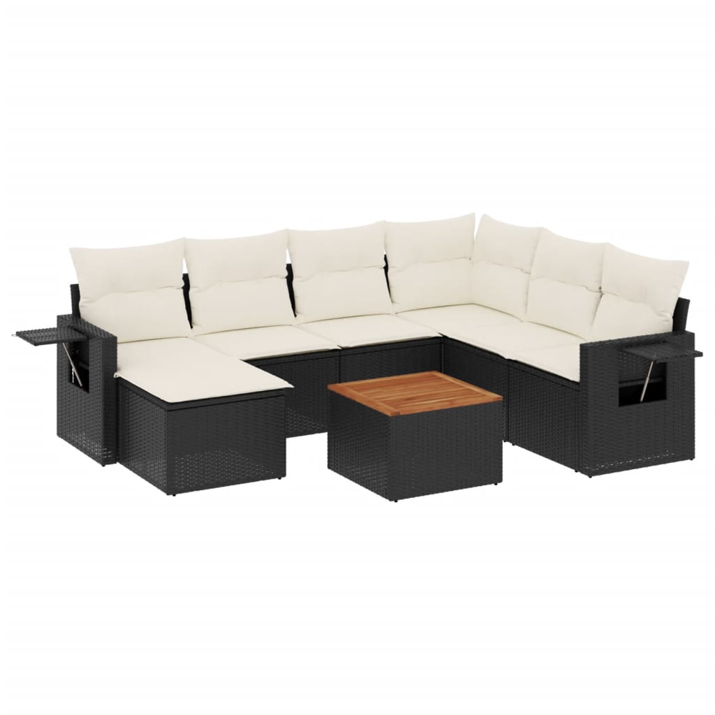Set mobilier de grădină cu perne, 8 piese, negru, poliratan GartenMobel Dekor
