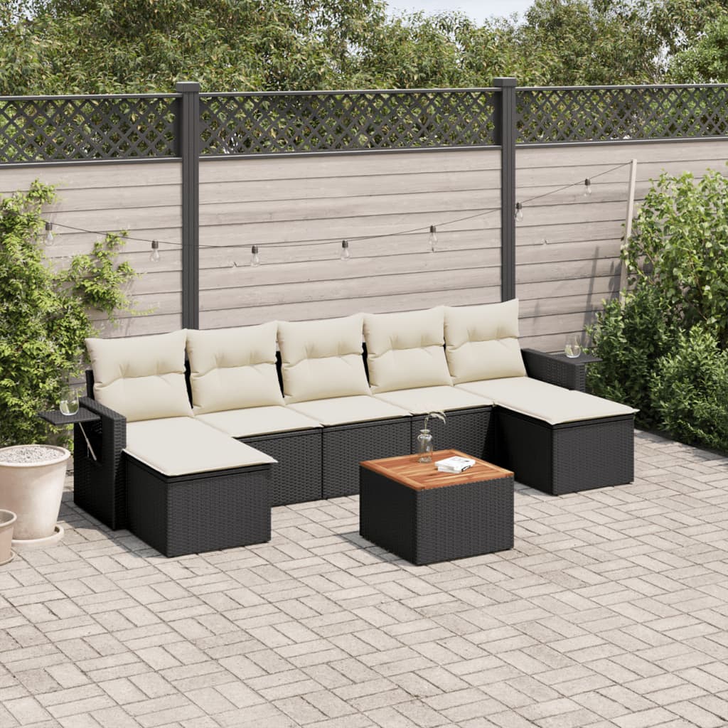 Set mobilier de grădină cu perne, 8 piese, negru, poliratan GartenMobel Dekor