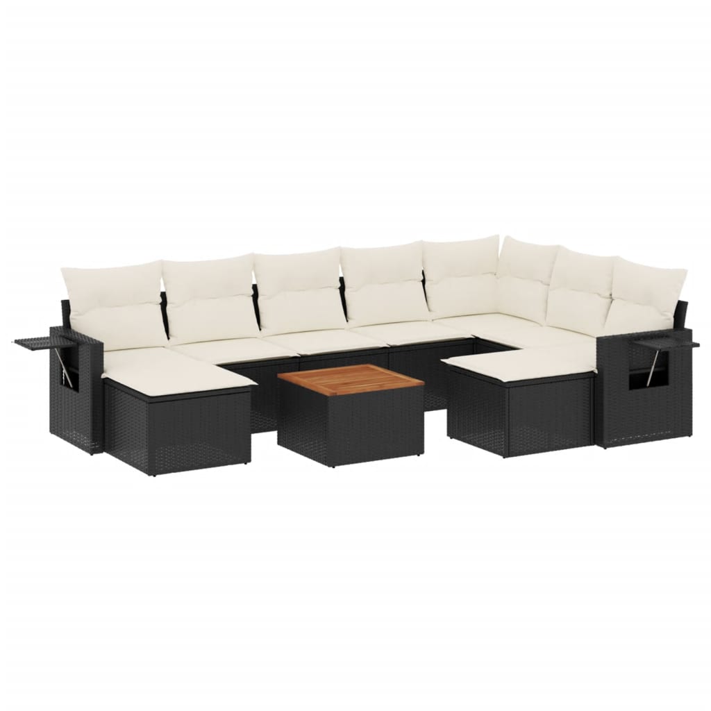 Set canapele de grădină cu perne, 10 piese, negru, poliratan GartenMobel Dekor