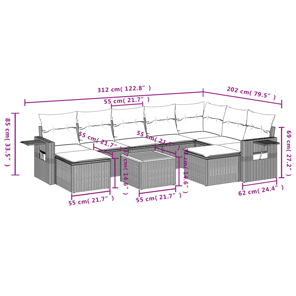 Set canapele de grădină cu perne, 10 piese, negru, poliratan GartenMobel Dekor