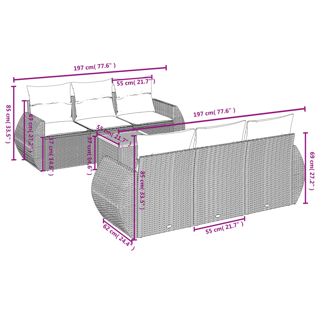 Set canapele de grădină cu perne, 7 piese, negru, poliratan GartenMobel Dekor