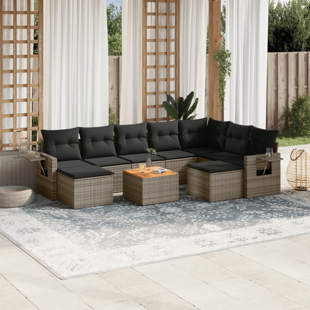 Set mobilier de grădină cu perne, 10 piese, gri, poliratan GartenMobel Dekor