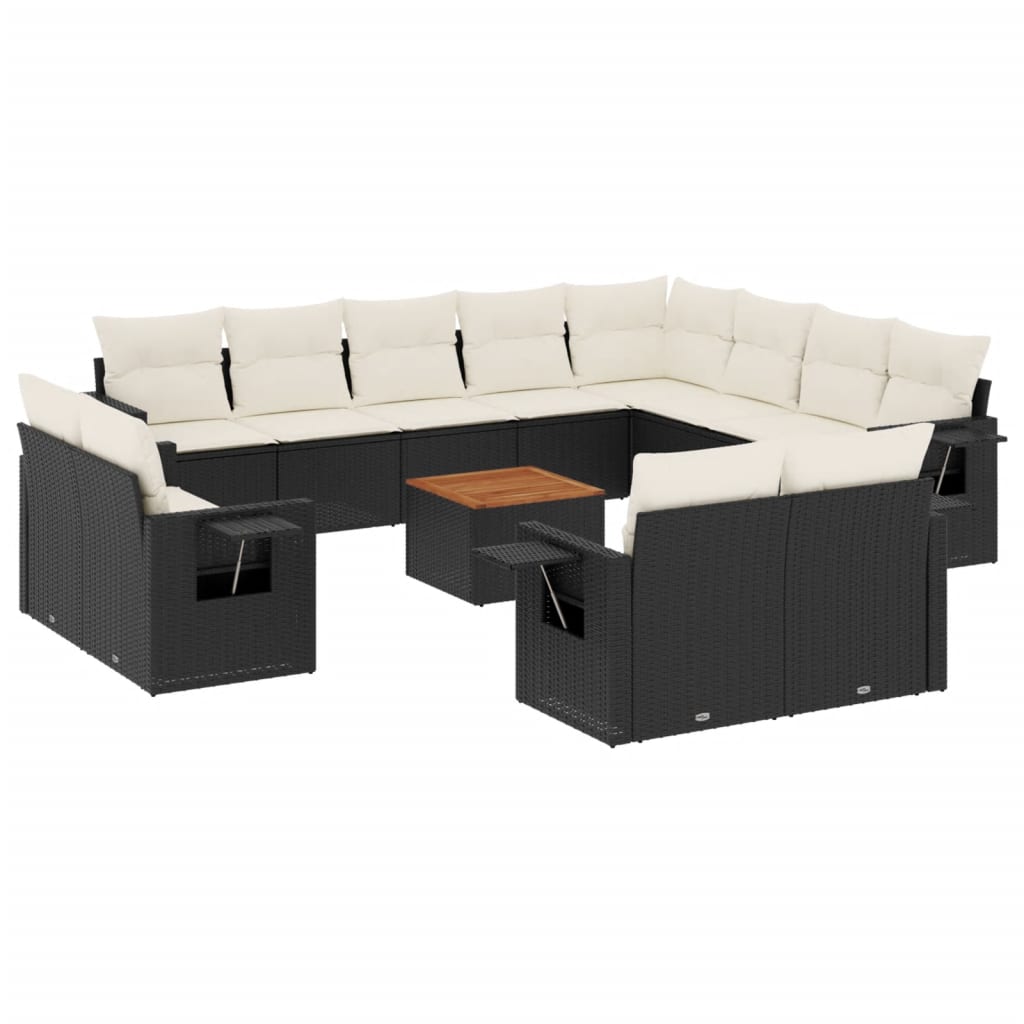 Set mobilier de grădină cu perne, 13 piese, negru, poliratan GartenMobel Dekor