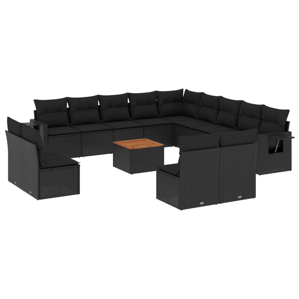 Set mobilier de grădină cu perne, 14 piese, negru, poliratan GartenMobel Dekor