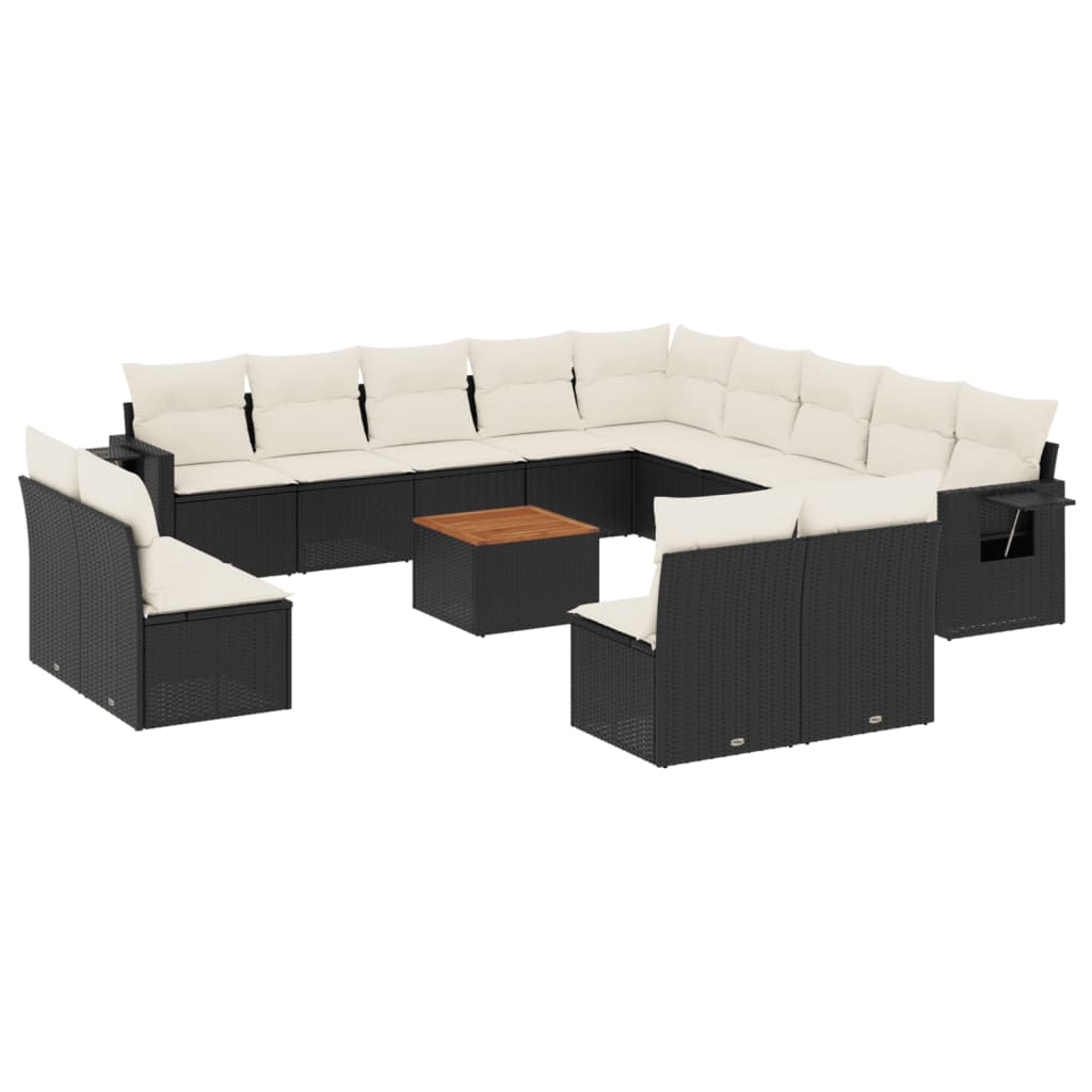 Set mobilier de grădină cu perne, 14 piese, negru, poliratan GartenMobel Dekor