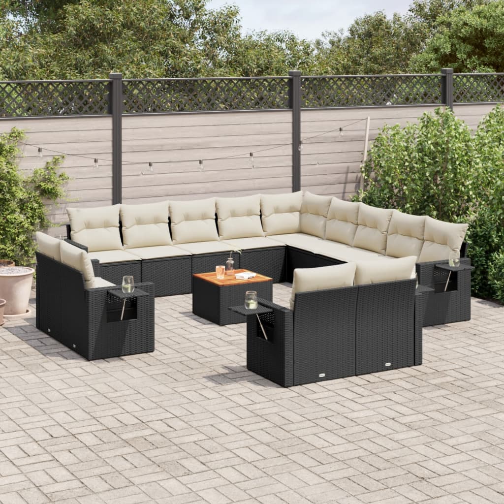 Set mobilier de grădină cu perne, 14 piese, negru, poliratan GartenMobel Dekor