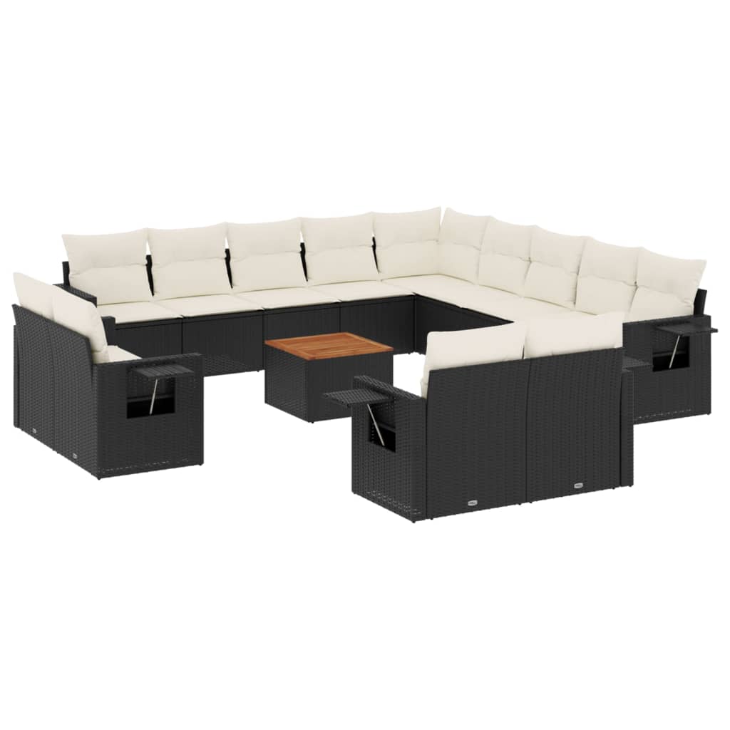Set mobilier de grădină cu perne, 14 piese, negru, poliratan GartenMobel Dekor