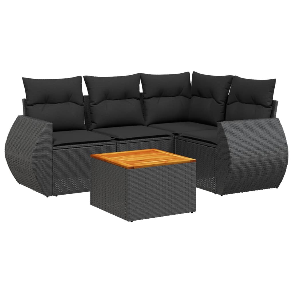 Set mobilier de grădină cu perne, 5 piese, negru, poliratan GartenMobel Dekor