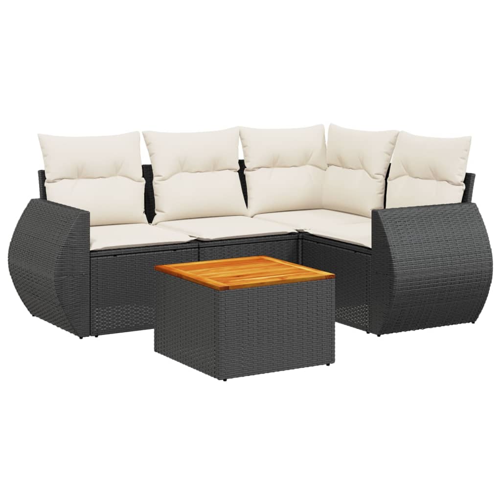 Set mobilier de grădină cu perne, 5 piese, negru, poliratan GartenMobel Dekor