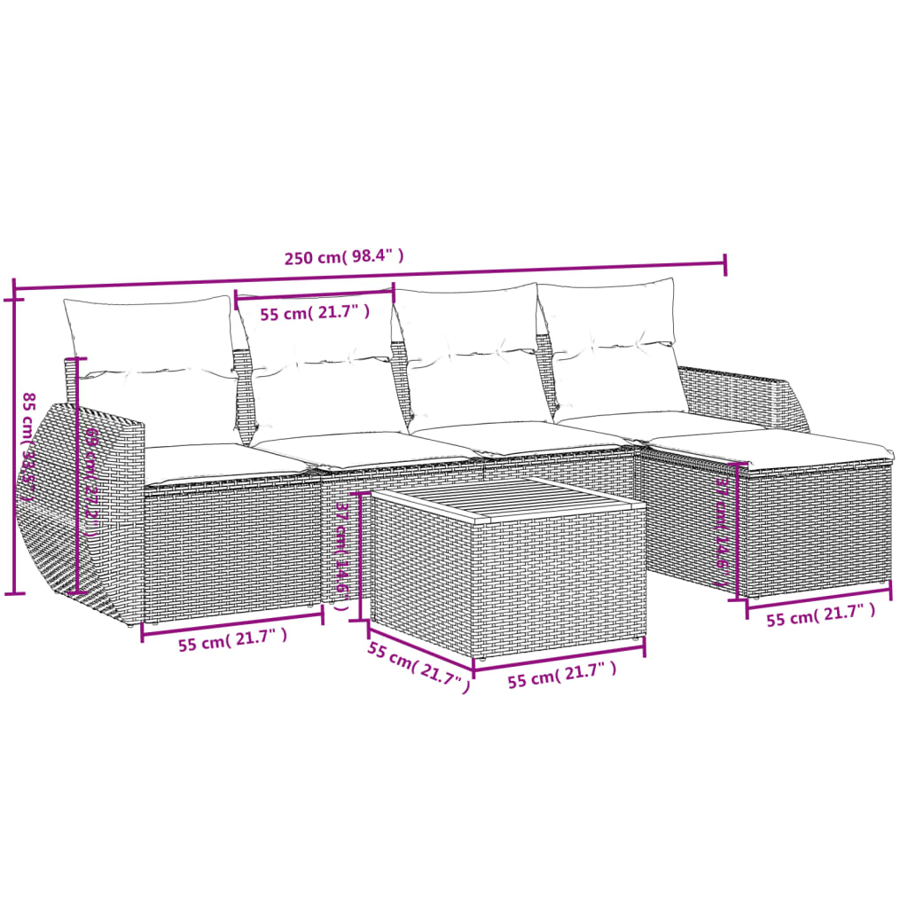 Set mobilier de grădină cu perne, 6 piese, negru, poliratan GartenMobel Dekor