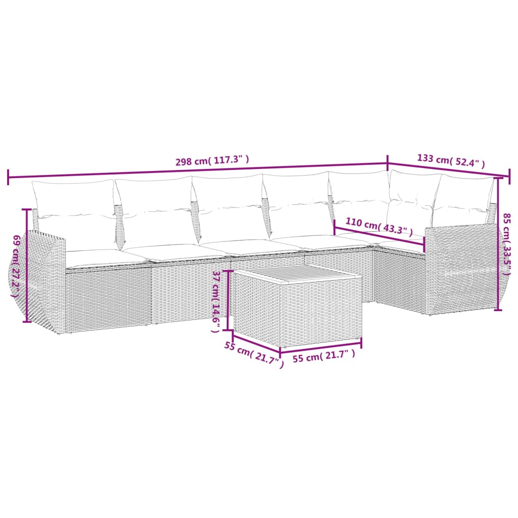 Set canapele de grădină cu perne, 7 piese, negru, poliratan GartenMobel Dekor