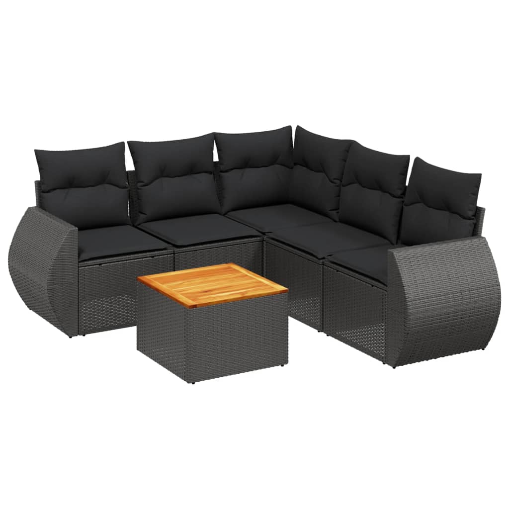 Set mobilier de grădină cu perne, 6 piese, negru, poliratan GartenMobel Dekor
