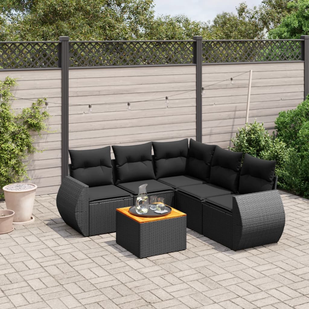 Set mobilier de grădină cu perne, 6 piese, negru, poliratan GartenMobel Dekor