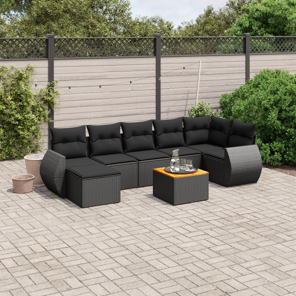 Set mobilier de grădină cu perne, 8 piese, negru, poliratan GartenMobel Dekor