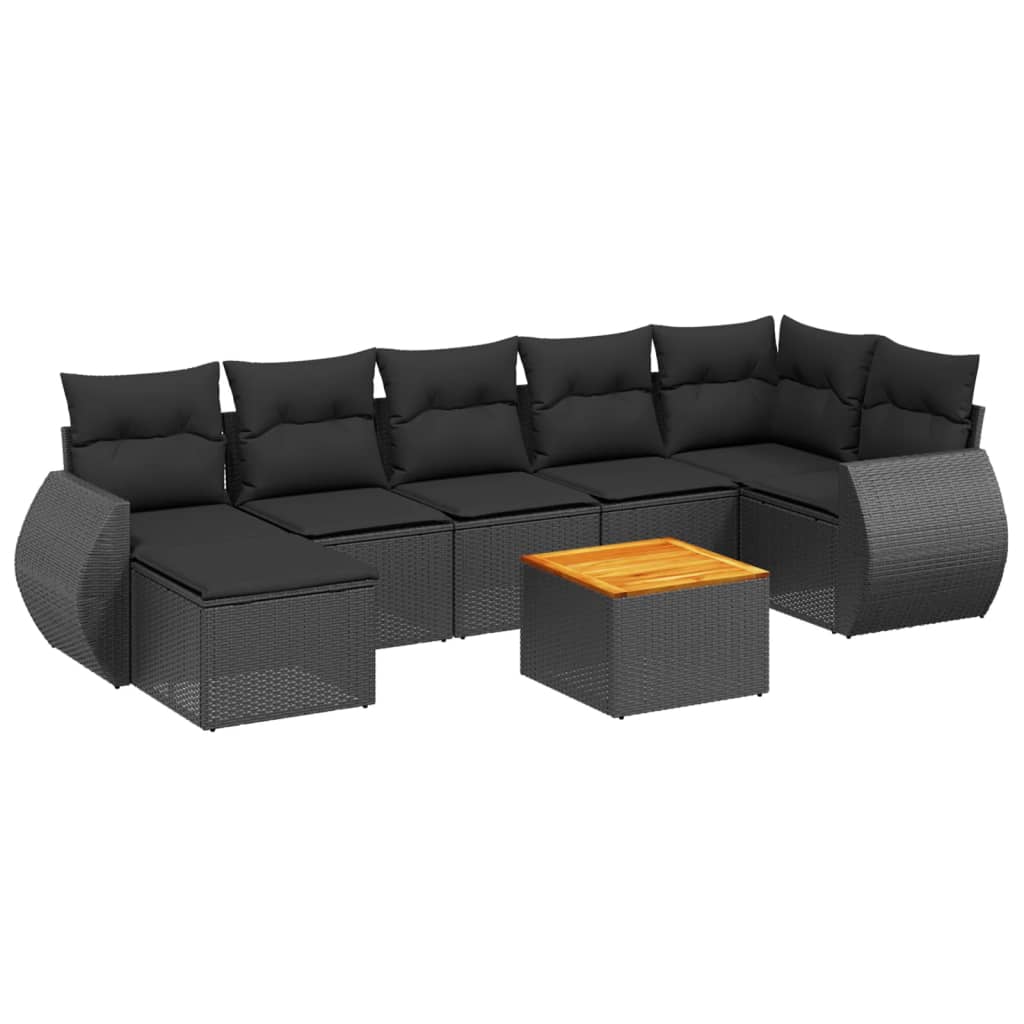 Set mobilier de grădină cu perne, 8 piese, negru, poliratan GartenMobel Dekor