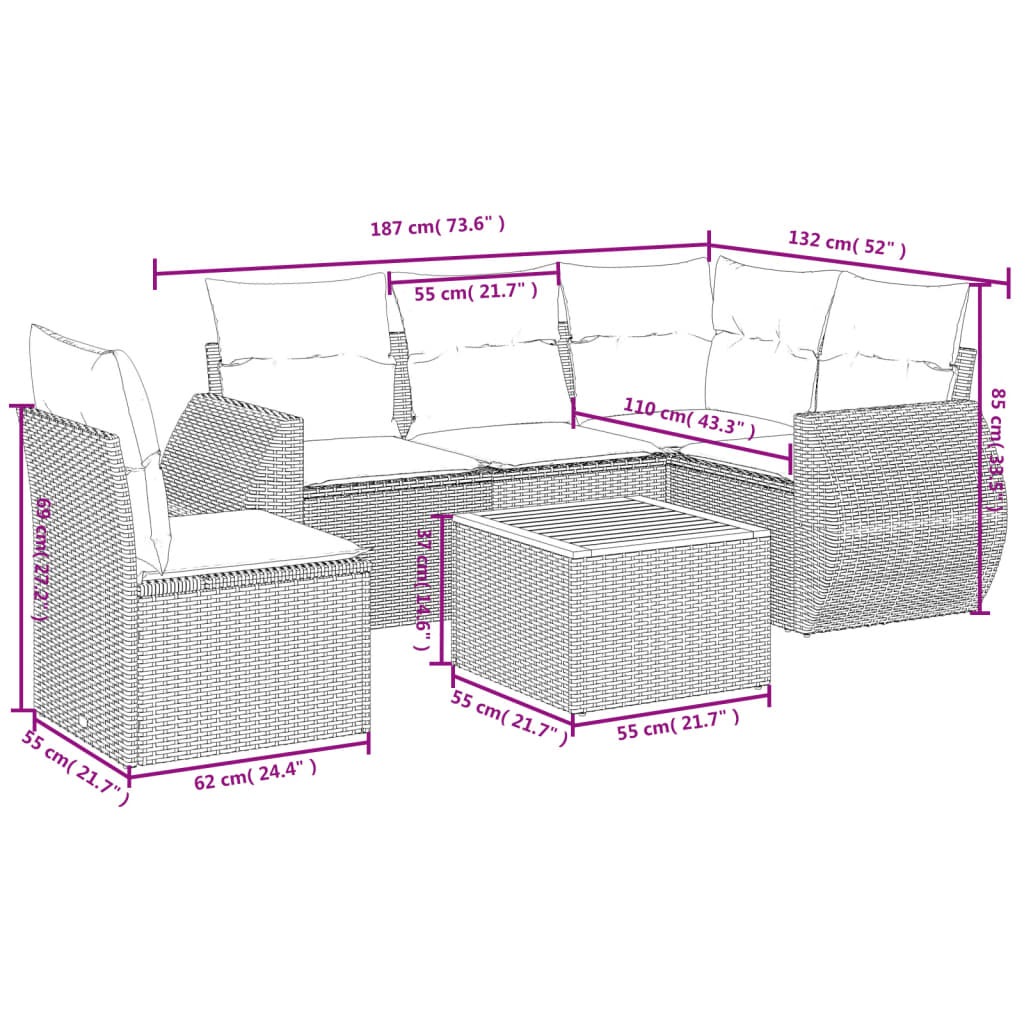 Set mobilier grădină cu perne, 6 piese, gri, poliratan GartenMobel Dekor