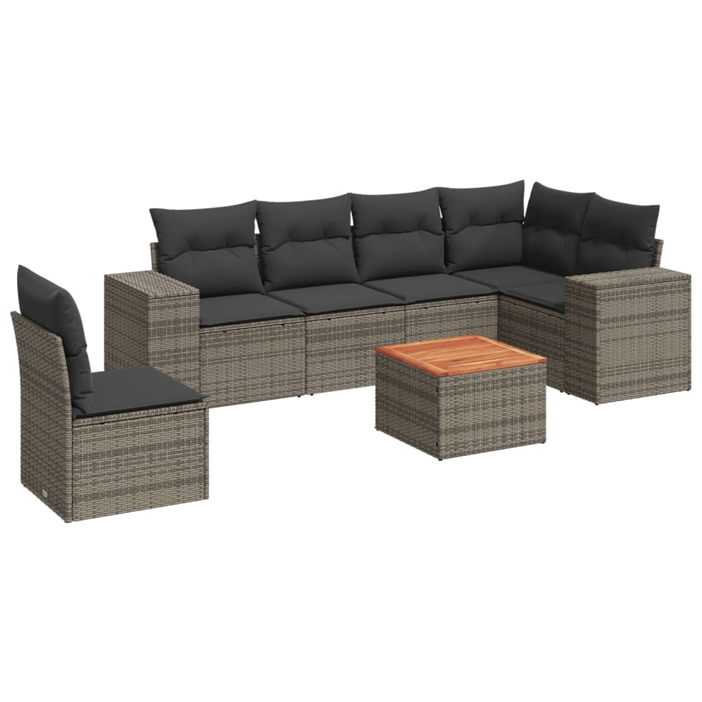 Set canapele de grădină, 7 piese, cu perne, gri, poliratan GartenMobel Dekor