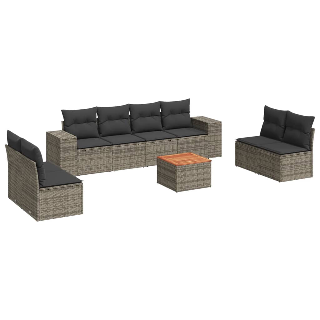 Set canapele de grădină, 9 piese, cu perne, gri, poliratan GartenMobel Dekor