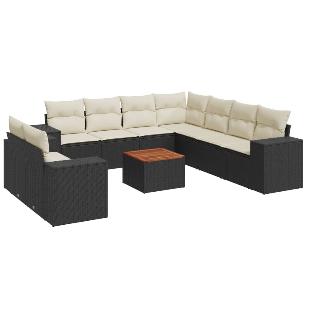 Set canapele de grădină cu perne, 10 piese, negru, poliratan GartenMobel Dekor
