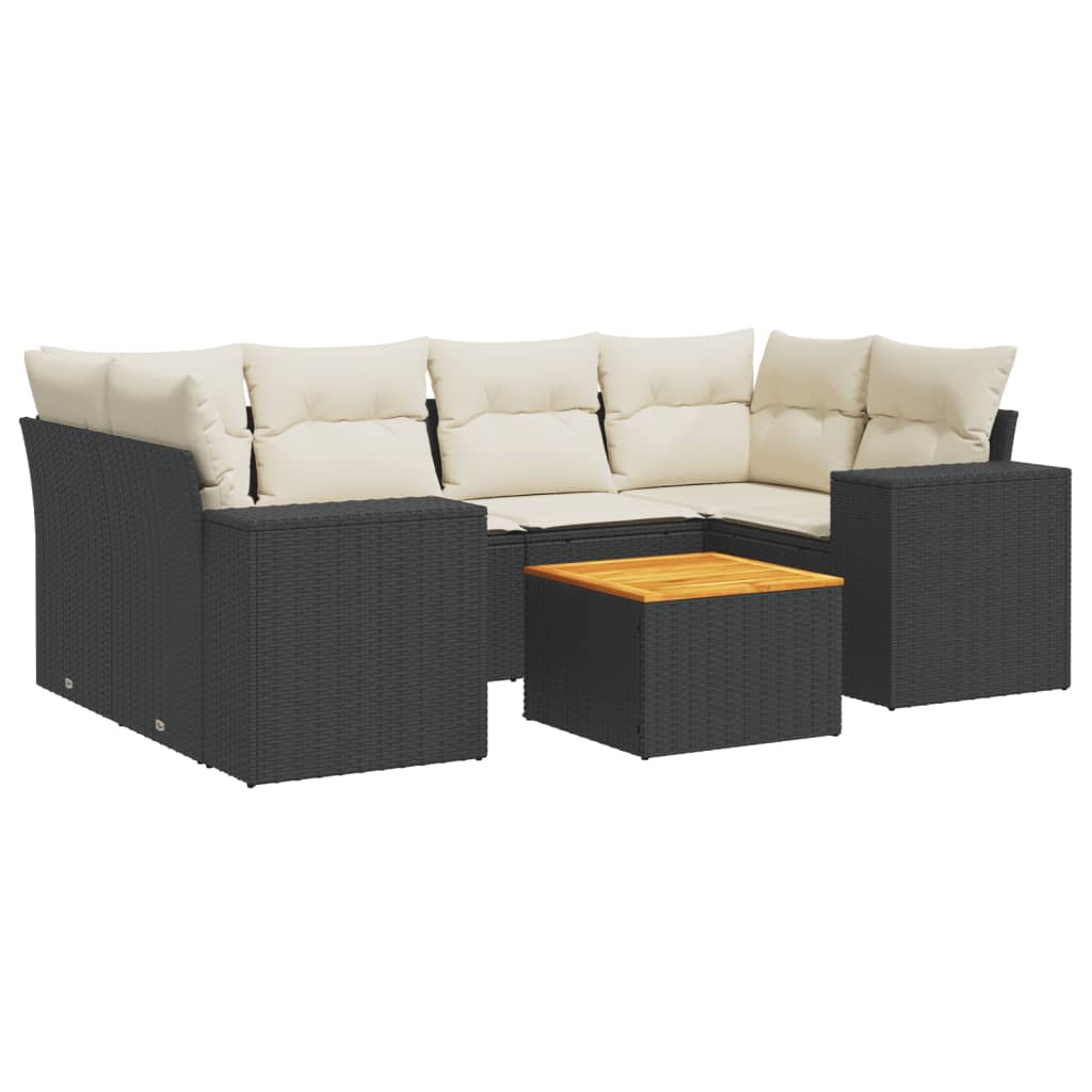 Set canapele de grădină cu perne, 7 piese, negru, poliratan GartenMobel Dekor