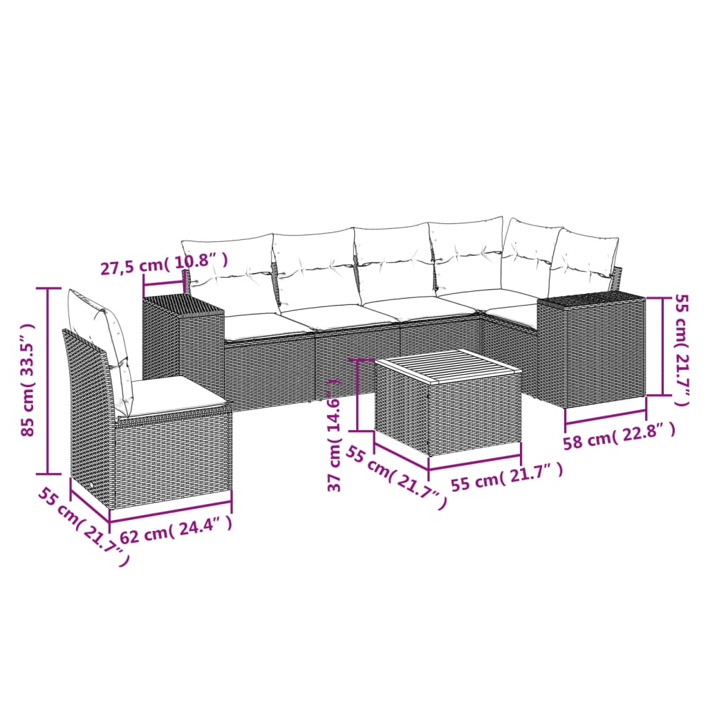 Set canapele de grădină cu perne, 7 piese, negru, poliratan GartenMobel Dekor