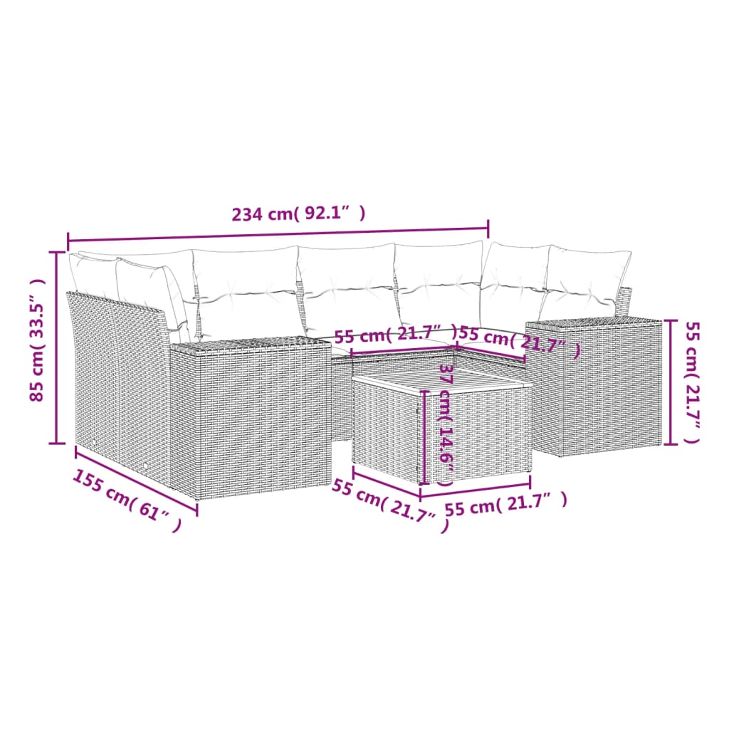 Set canapele de grădină cu perne, 7 piese, negru, poliratan GartenMobel Dekor