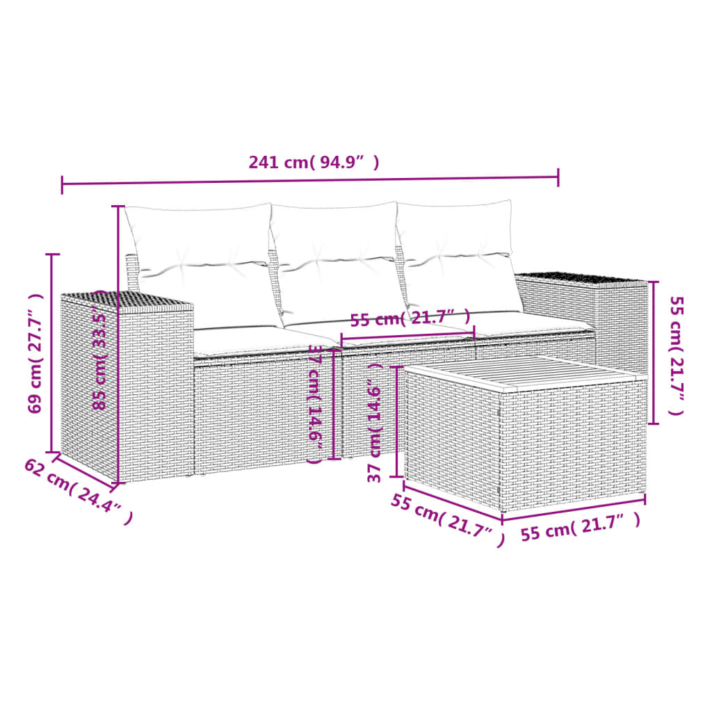 Set mobilier de grădină cu perne, 4 piese, negru, poliratan GartenMobel Dekor