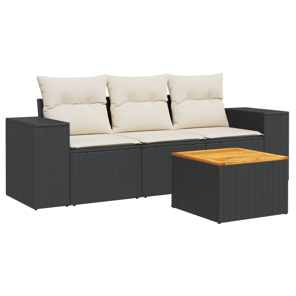 Set mobilier de grădină cu perne, 4 piese, negru, poliratan GartenMobel Dekor